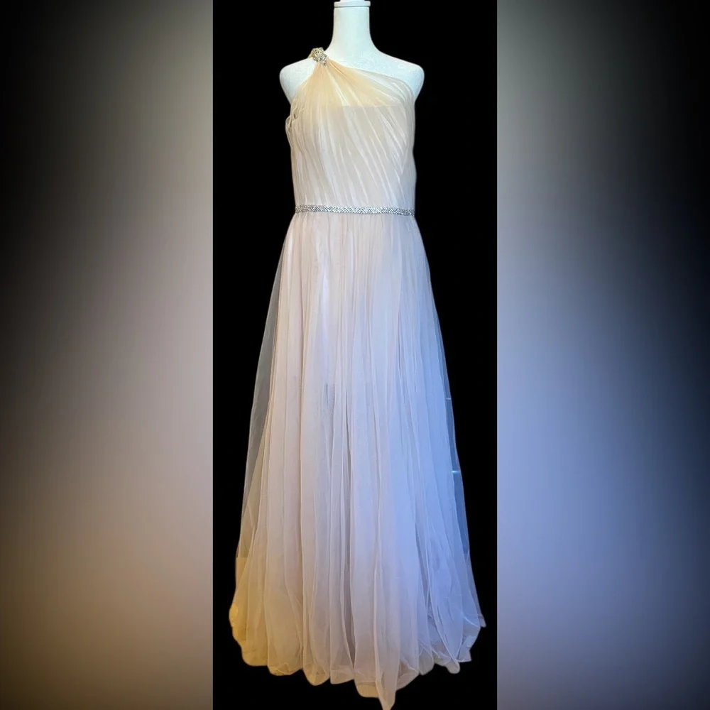 Mark Zunino one-shoulder dress, draped tulle w/ crystal waist & strap. Prom. 13 - Picture 5 of 16